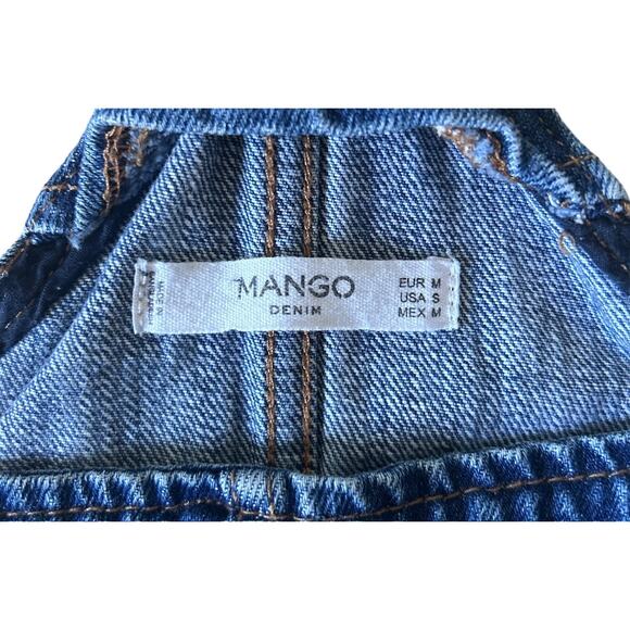 Mango Size Small Square Neck Racer‎ Back Denim Overalls Jumper Skirt Medium Wash - Picture 5 of 5